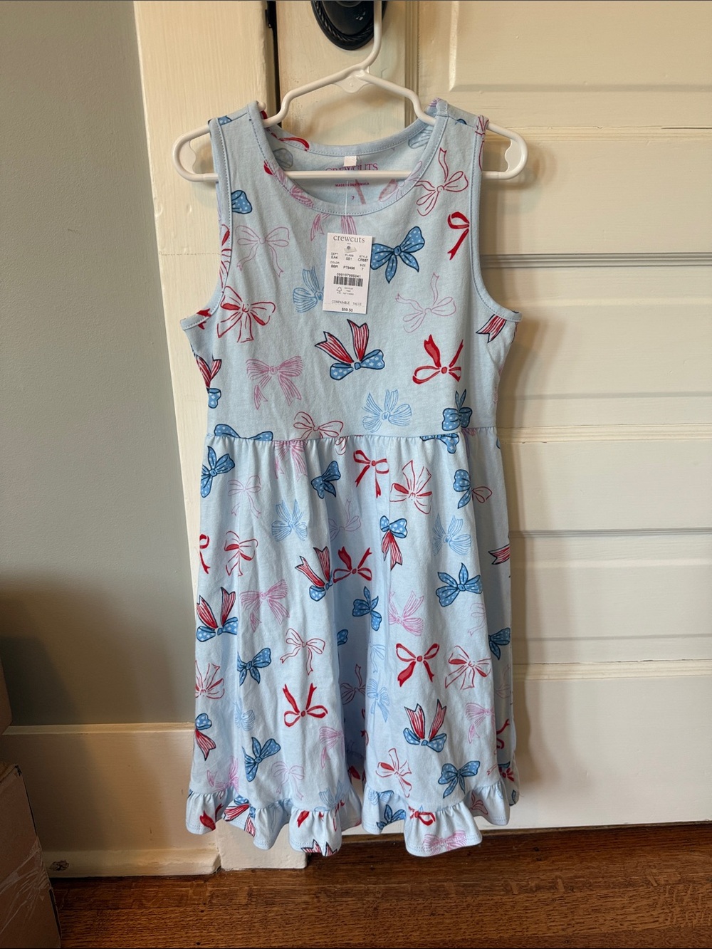 J. Crew Light Blue Sleeveless Bow-Print Cotton Dress